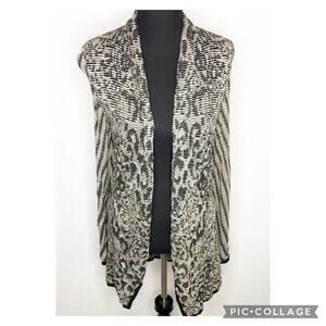 Cache black gold metallic animal print open front long cardigan size Small